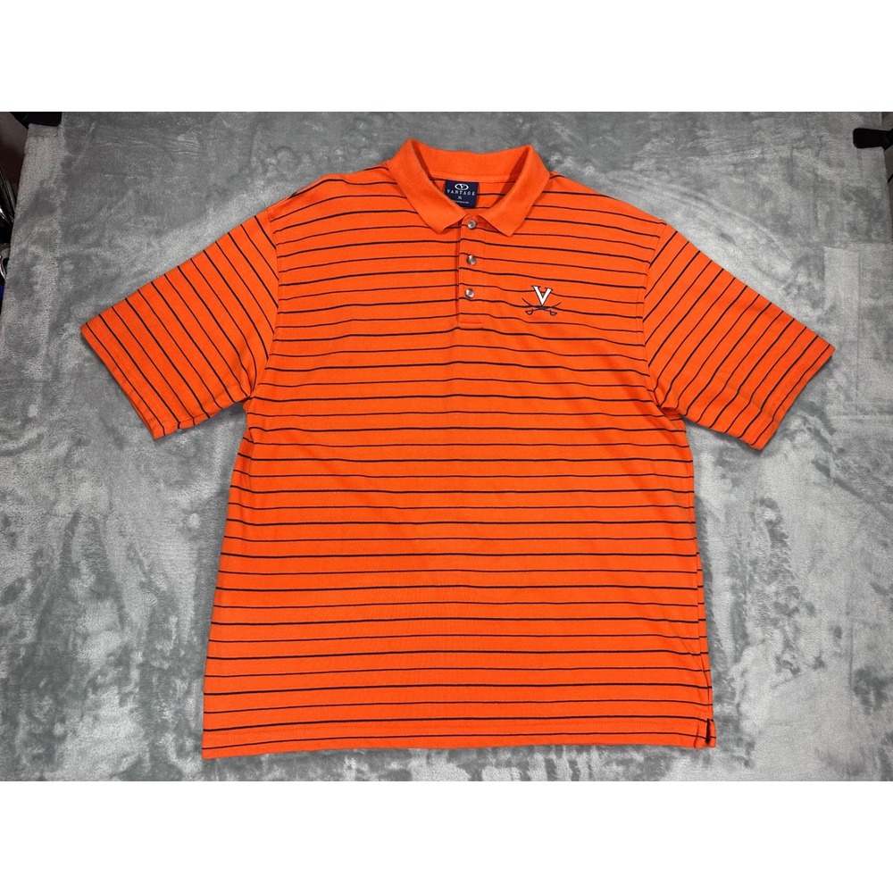 Vantage UVA Cavaliers University of Virginia Polo Shirt Mens XL‎ Orange Striped